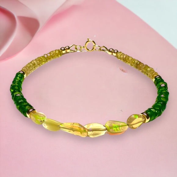 18K Solid Gold Bracelet | 15.5 Carats Natural Welo Opals & Untreated Tourmaline - Picture 6 of 12